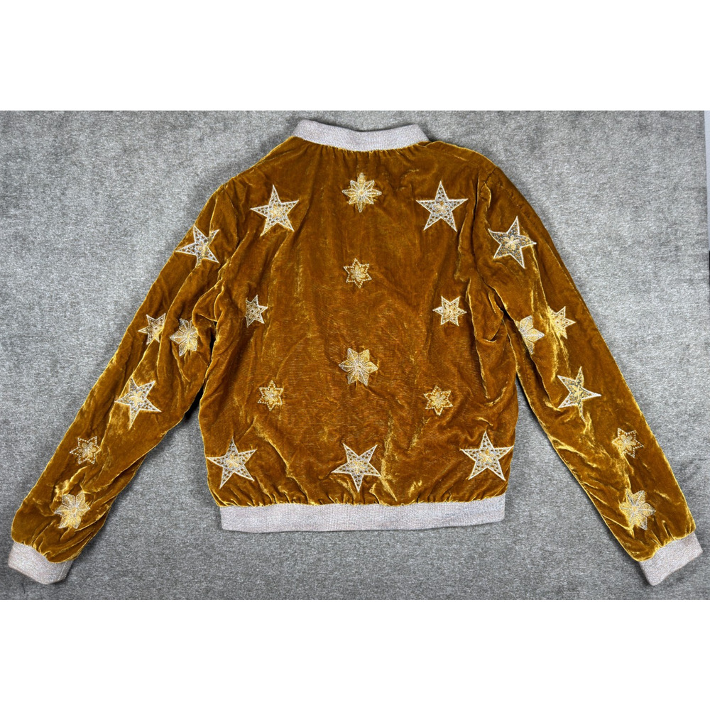 Band of Gypsies L'Astra Gold Velvet Star Embroidered Bomber Jacket Women S Boho - Picture 5 of 10